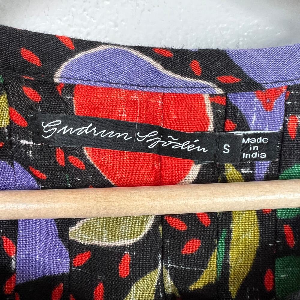 Gudrun Sjoden Dress Women's Sz S Linen Black Orange Fruit Lagenlook Cottagecore - Picture 8 of 10